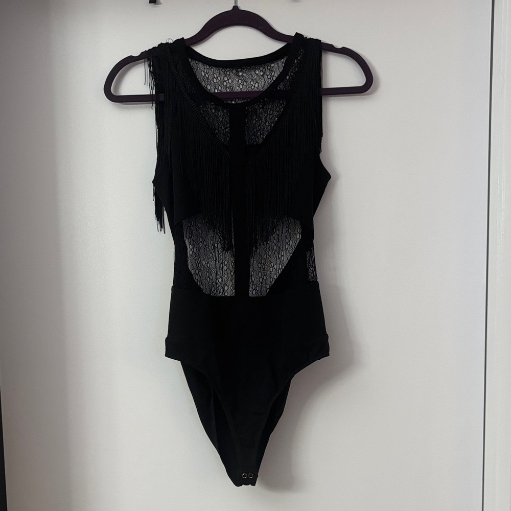 Black Fringe Size M Bodysuit